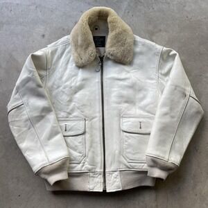 Vintage Top Gun G-1 US Navy Military Leather Flight Jacket White Mens Size XL